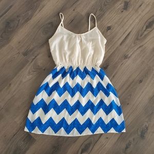 Blue & White Chevron Polka Dot Dress